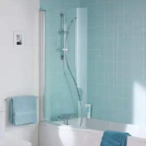 Ideal Standard Tempo Curved 1 panel Clear glass Bright Silver effect frame Bath screen, (W) 820mm (H) 1400mm