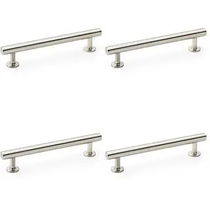 4 PACK - Round T Bar Pull Handle - Satin Nickel - 128mm Centres SOLID BRASS Drawer Door