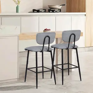 Upholstered Counter Stool with Metal Frame (Set of 2) Grey