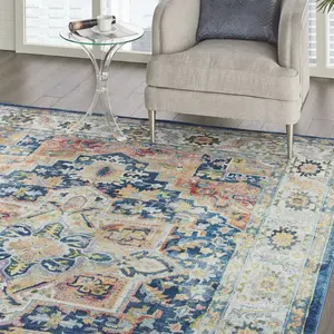 Blue/Multicolor Luxurious Traditional Persian Easy to Clean Floral Dining Room Bedroom And Living Room Rug-61 X 183cm (Runner)