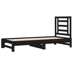 Berkfield Pull-out Day Bed Black 2x(90x200) cm Solid Wood Pine