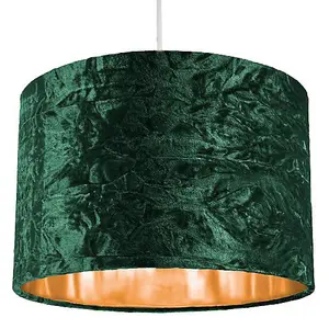 Modern Green Crushed Velvet 12 Table/Pendant Lamp Shade with Shiny Copper Inner