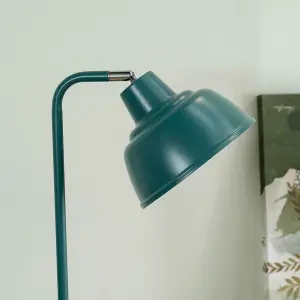 ValueLights Morris Teal Metal Stem Table Lamp with Angled Dome Shade for Living Room Bedroom office - LED Bulb Included