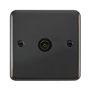 Curved Black Nickel 1 Gang Single Coaxial TV Socket - Black Trim - SE Home