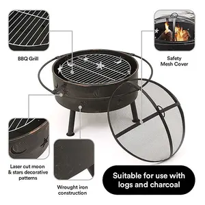 Astral 2-in-1 Fire Pit with BBQ with Spark Guard & Poker