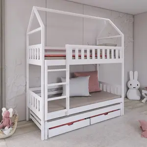 Nolina Kids Bunk Bed with Trundle with Drawers White