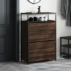 Shoe Cabinet Brown Oak 75x34x112 Engineered Wood