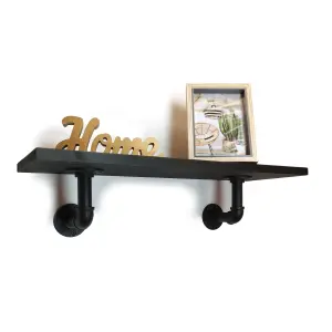 Solid Pine Rustical Shelf Black Ash Black Industrial Pipe Bracket 20x70cm