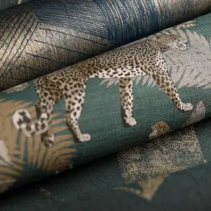 Grandeco Jungle Fever Leopard Teal Wallpaper JF2104