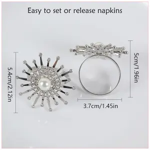 Pearl & Diamante Studded Napkin Holder Rings Serviettes Buckles, Silver, 18pcs