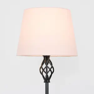 ValueLights Memphis Traditional Style Black Barley Twist Floor Lamp with Pink Tapered Light Shade - with LED GLS Bulb