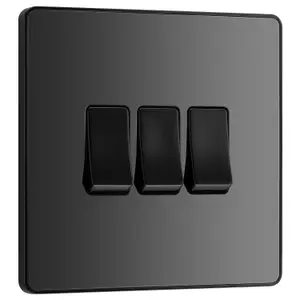 BG Evolve 20A Triple Wall Light Switch, 2 Way, Screwless, Black Chrome