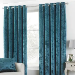 Paoletti Verona Crushed Velvet Eyelet Curtains, Teal