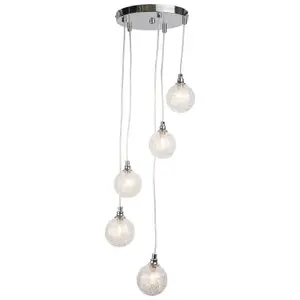 First Choice Lighting Pair of Chrome 5 Light Cluster Fitting with Glass Globe Shades