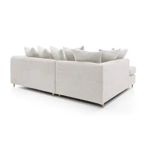 Jumbo White Cord Left Facing Corner Sofa for Living Room with Thick Luxury Deep Filled Cushioning