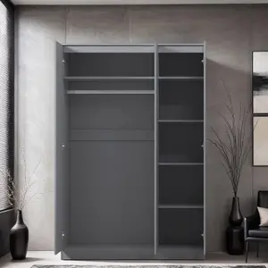 3 Door Triple Wardrobe Dark Matt Grey Slow Closing