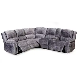 Galaxy Grey Plush Velvet Fabric Electric Reclining Corner Sofa With Console