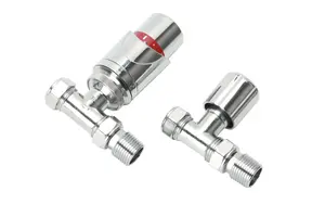 Straight Chrome Plated Thermostatic Radiator Valve Vertical Or Horizontal Mounting with Matching Lockshield Valve 15x1/2