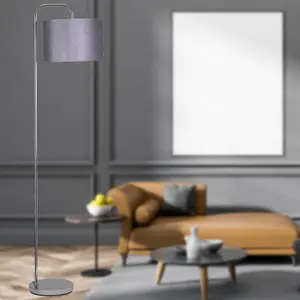 First Choice Lighting Chrome Arched Floor Lamp with Grey Glitter Shade