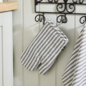 Traditional Style Grey Cotton Stripe Single Oven Glove