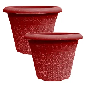 simpa 2PC Red Geometric Petals Plastic Plant Pots 34cm (Dia)