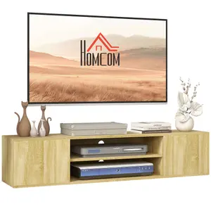 HOMCOM Floating TV Unit for 60" TVs W/ Shelves and Cabinets, Natural Wood Effect