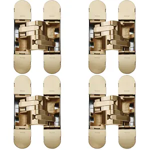 4 PACK - 130 x 30mm Flush Concealed Heavy Duty Hinge Fits Unrebated Doors SATIN BRASS