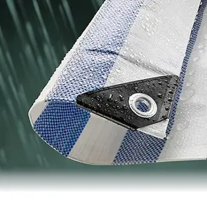 4.5M x 6.0M BLUE STRIPED WATERPROOF TARPAULIN SHEET TARP COVER WITH EYELETS