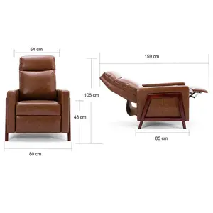 Riley Push Back Soft Air Leather Modern Reclining Armchair Accent Home Cinema Recliner Chair Tan