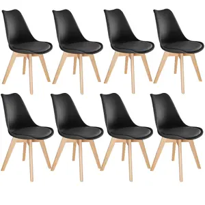 Dining Chairs Frederikke Set of 8 - padded, ergonomic shape - black