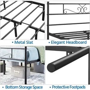 Metal Bed Frame with Headboard/Under-Bed Storage Black / King (5')