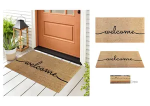 A.Unique Home 15mm Natural Coir Doormat with Printed Pattern 40cm x 80cm - Non-Slip PVC Backed - WELCOME MAT