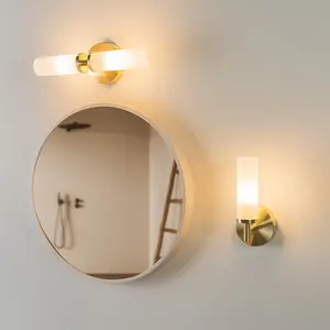 ValueLights Canya Gold Wall Light Glass Shade LED Bathroom Lamp