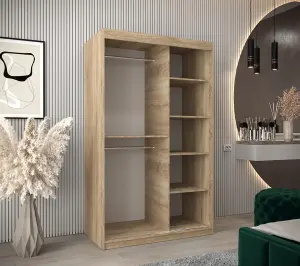 Stylish Oak Sonoma Roma I Sliding Door Wardrobe W1200mm H2000mm D620mm Mirrored Vertical Handles Elegant Storage Solution