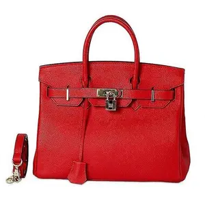 Women Ladies Handbag First Layer Cowhide Fashion Litchi Pattern Birkin Bag