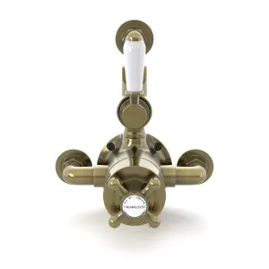 ENKI Downton Antique Brass Traditional Brass Thermostatic Twin Shower Valve with Return to Wall Bend T107