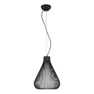 Luminosa Industrial And Retro Hanging Pendant Black 1 Light  with Black Metal Shade, E27