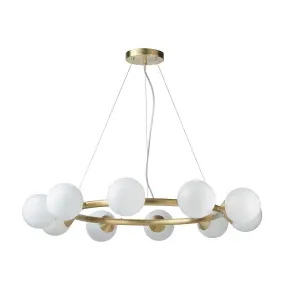 Luminosa Grosseto Globe Pendant Ceiling Light Satin Brass Plate, Gloss White Glass