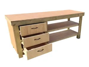 Wooden Eucalyptus top tool cabinet workbench with storage shelf (V.7)  (H-90cm, D-70cm, L-120cm) with double shelf