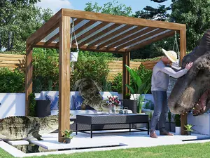 Dunster House Pergola with Roof 3m x 2.5m Pressure Treated Wooden Gazebo Shelter Terracube