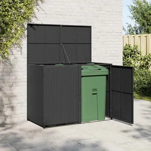 vidaXL Double Wheelie Bin Shed Poly Rattan Black 148x80x111 cm