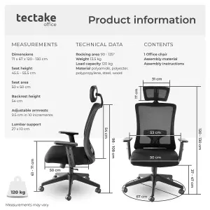 Office Chair Phoebe - ergonomic shape, lumbar support, adjustable headrest - black