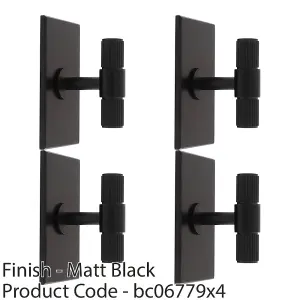 4 PACK - Reeded T Bar Cabinet Door Knob & Matching Backplate Lined Matt Black 76 x 40mm