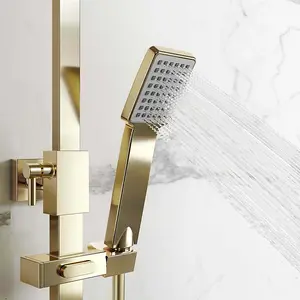 Aquarius Square Thermostatic Adjustable Overhead Shower and Kit Brushed Brass