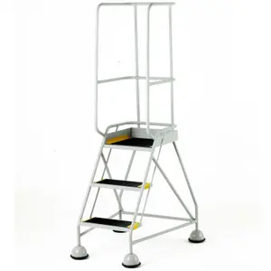 3 Tread Mobile Warehouse Steps & Guardrail GREY 1.7m Portable Safety Stairs