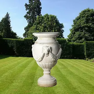 Extremely Large Draped Lion Head Garden Urn