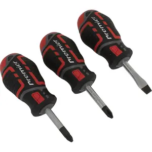 3 PACK Premium Stubby Screwdriver Set - Slotted Phillips & POZI - 38mm Mini