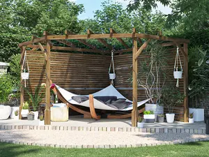 Dunster House Wooden Corner Pergola with Slatted Walls & Trellis 3m x 3m Utopia Diamond