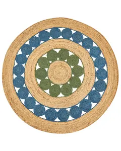 Round Jute Area Rug 140 cm Blue and Green HOVIT