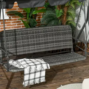 Outsunny 3-Seater Rattan Swing Chair, Hanging Bench w/ Stand, Adjustable Canopy